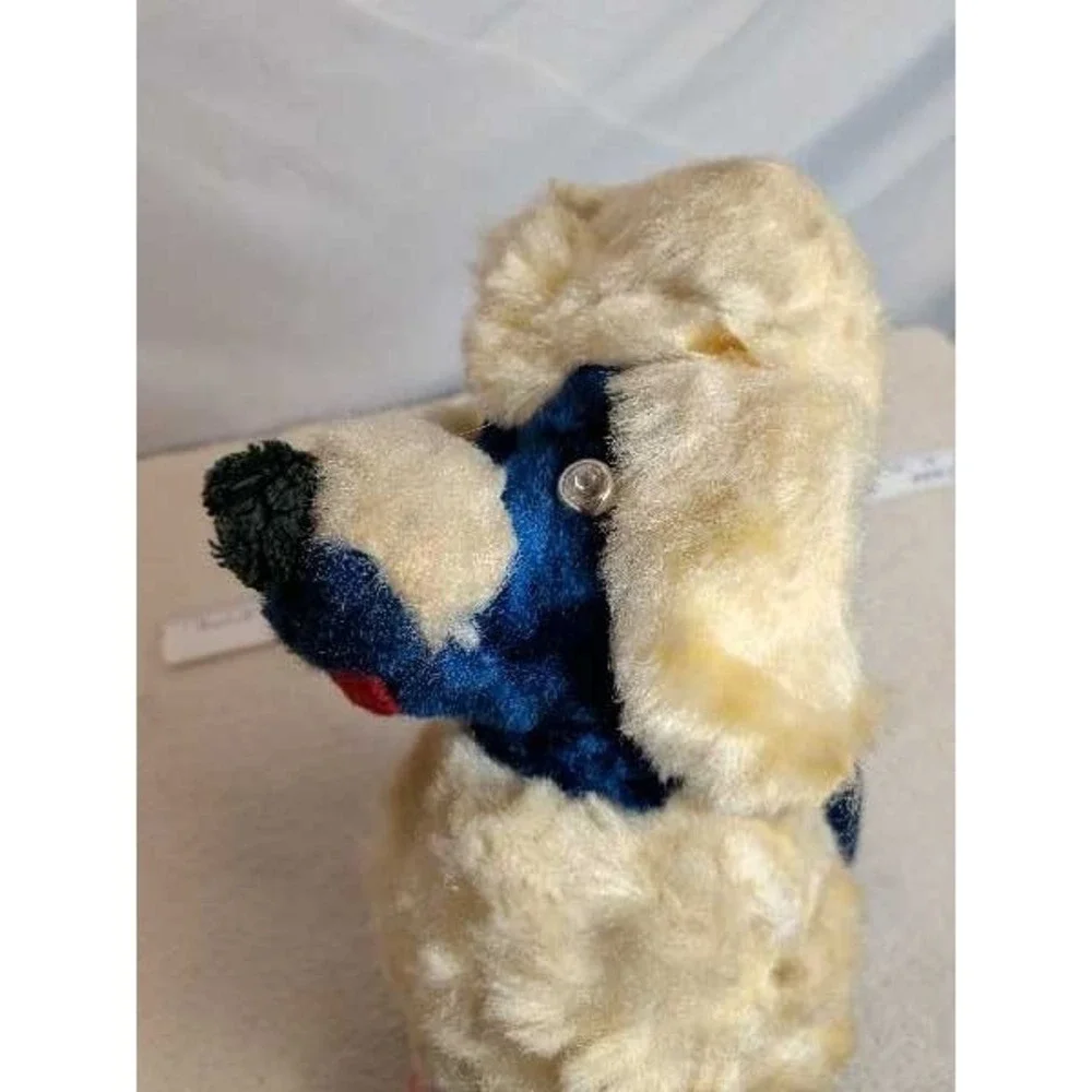 VTG Poodle Plush Stuffed Animal Toy Cream Blue Sparkle Eyes Dog Vintage Plush